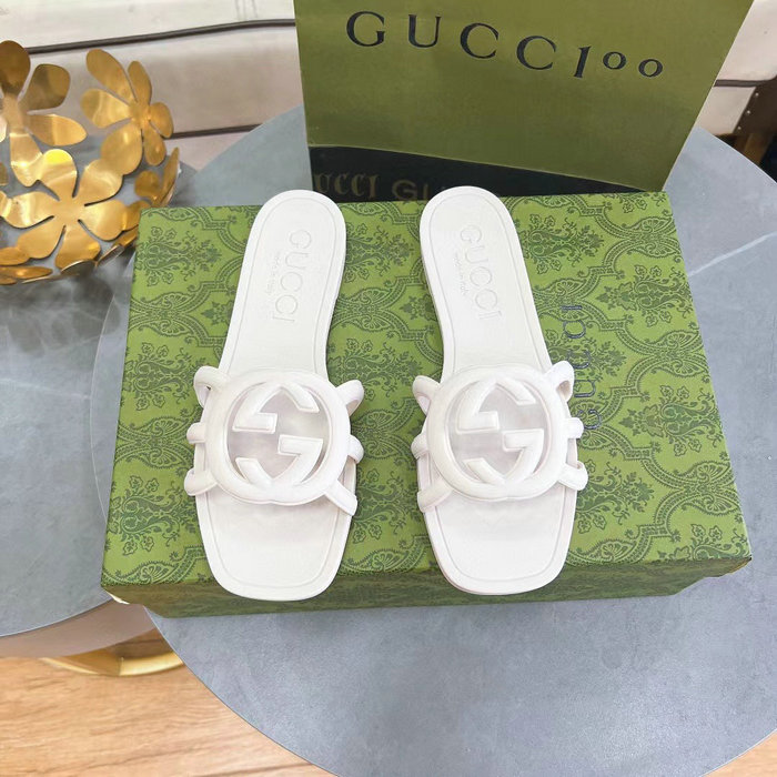 Gucci Interlocking G Slide Sandals White 780307