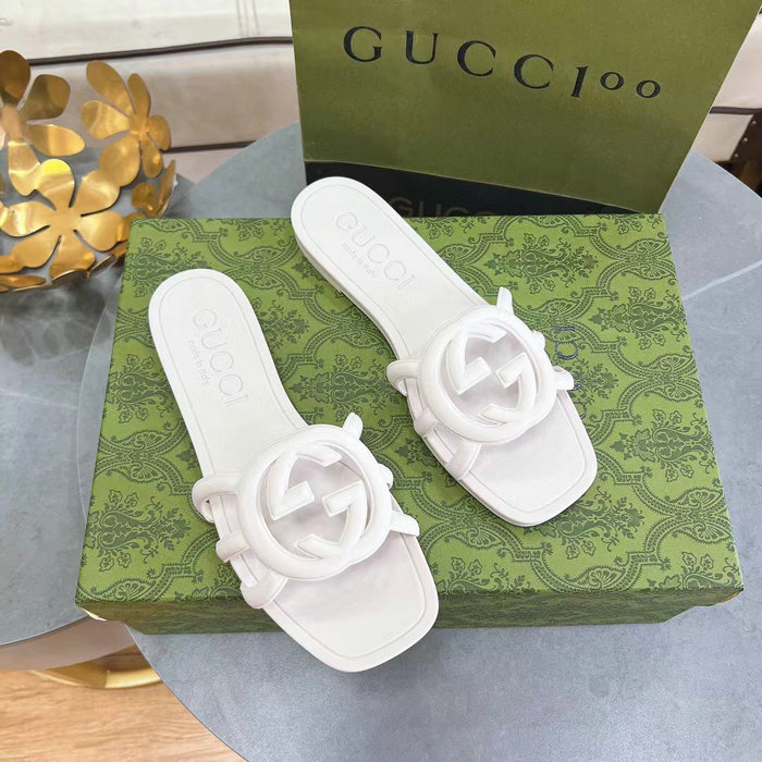 Gucci Interlocking G Slide Sandals White 780307