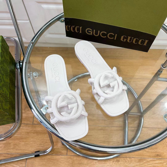 Gucci Interlocking G Slide Sandals White 780307