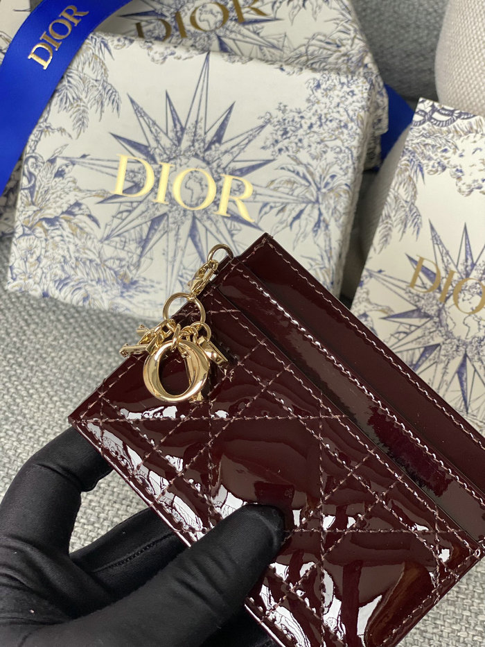 Lady Dior Freesia Card Holder Burgundy S0974