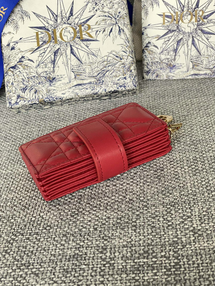 Lady Dior Lambskin Jasmine Card Holder Red S0074