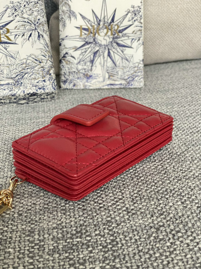 Lady Dior Lambskin Jasmine Card Holder Red S0074