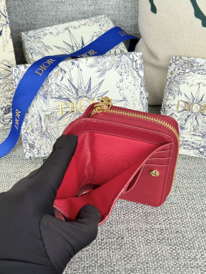 Lady Dior Lambskin Scarlet Wallet Red S5032
