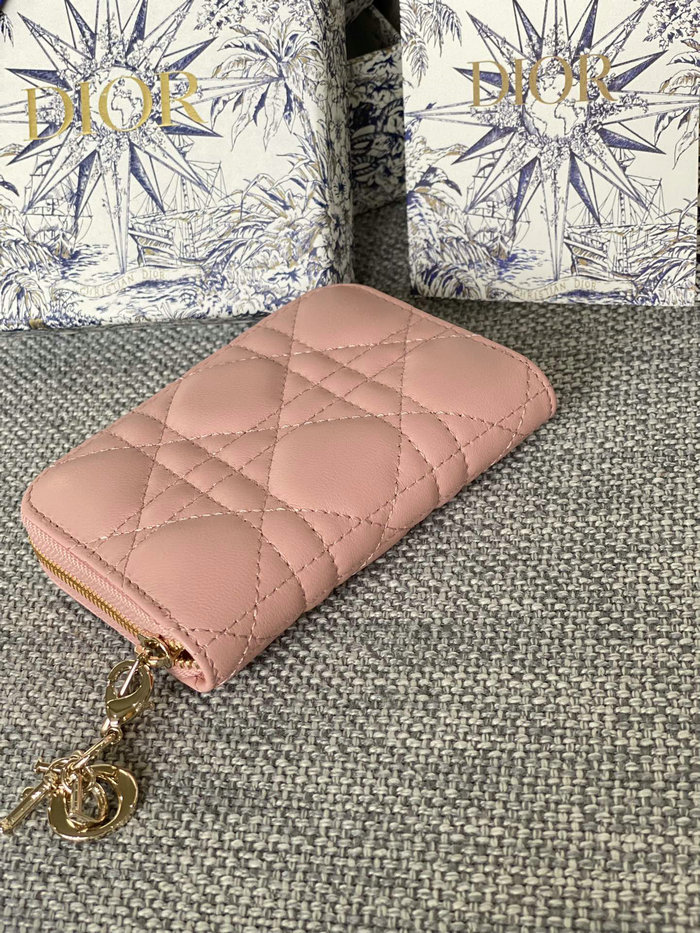 Lady Dior Lambskin Voyageur Small Coin Purse Pink S0985