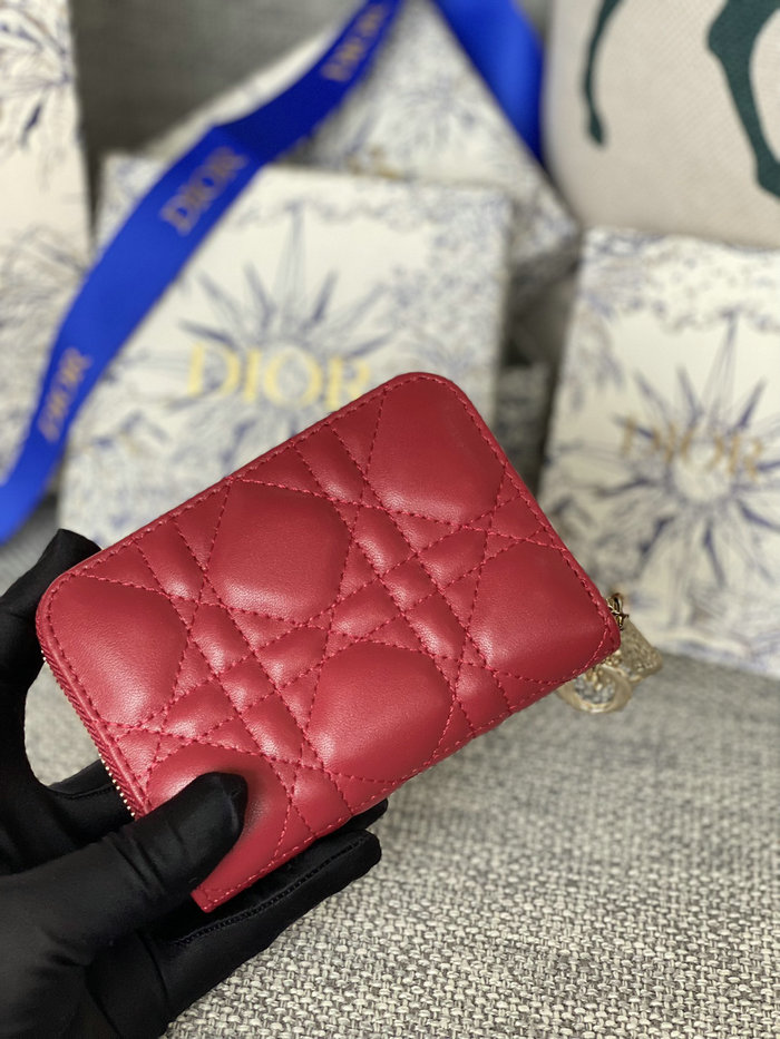 Lady Dior Lambskin Voyageur Small Coin Purse Red S0985