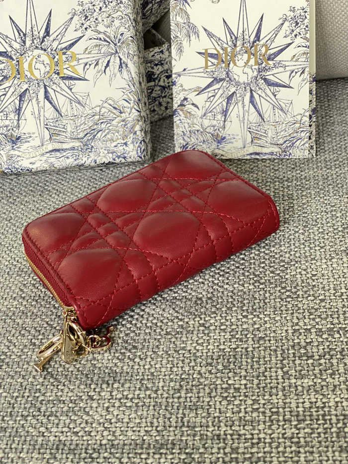 Lady Dior Lambskin Voyageur Small Coin Purse Red S0985