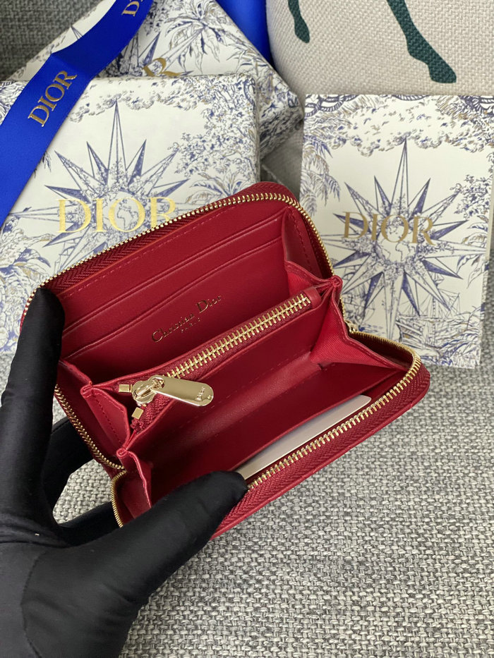 Lady Dior Lambskin Voyageur Small Coin Purse Red S0985