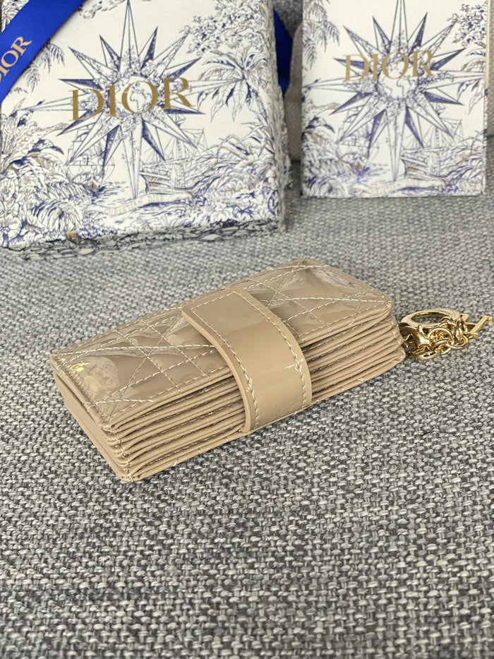 Lady Dior Patent Jasmine Card Holder Beige S0074