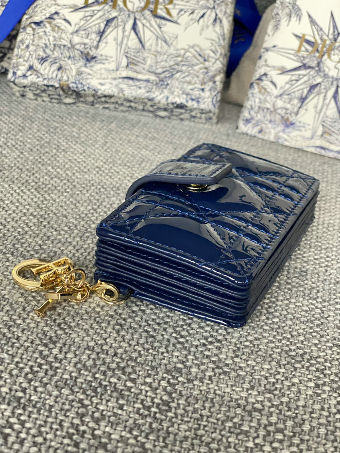 Lady Dior Patent Jasmine Card Holder Blue S0074
