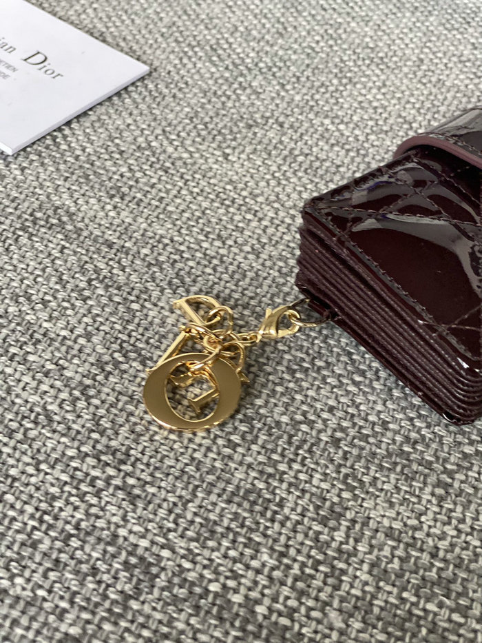 Lady Dior Patent Jasmine Card Holder Burgundy S0074