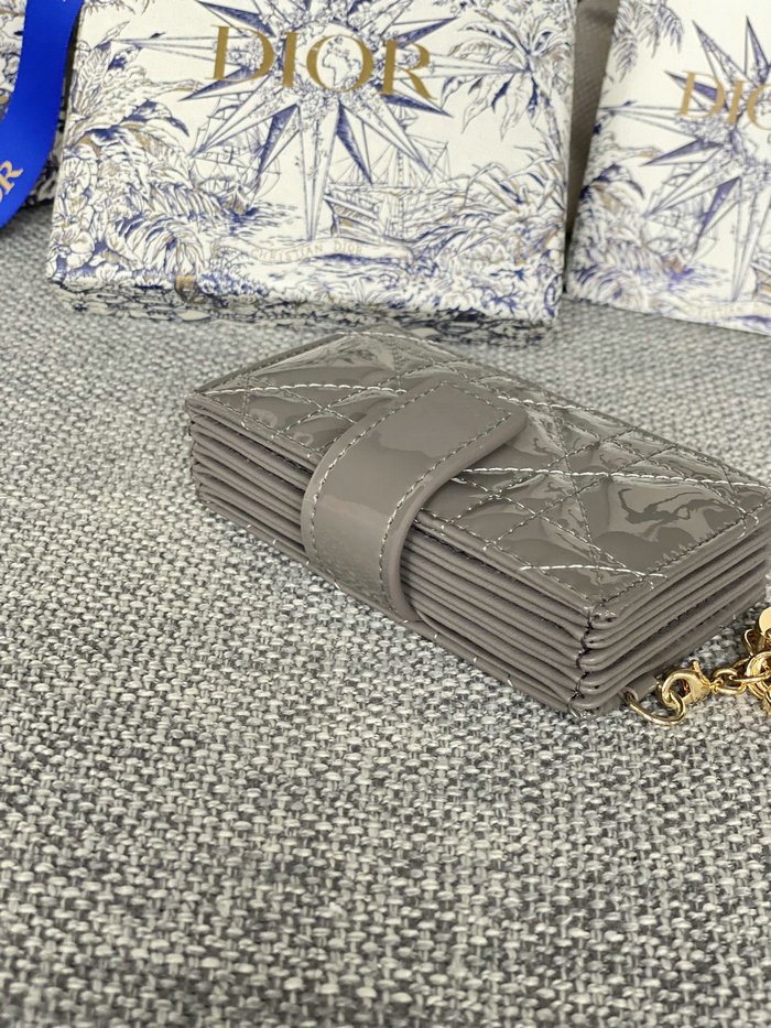 Lady Dior Patent Jasmine Card Holder Grey S0074