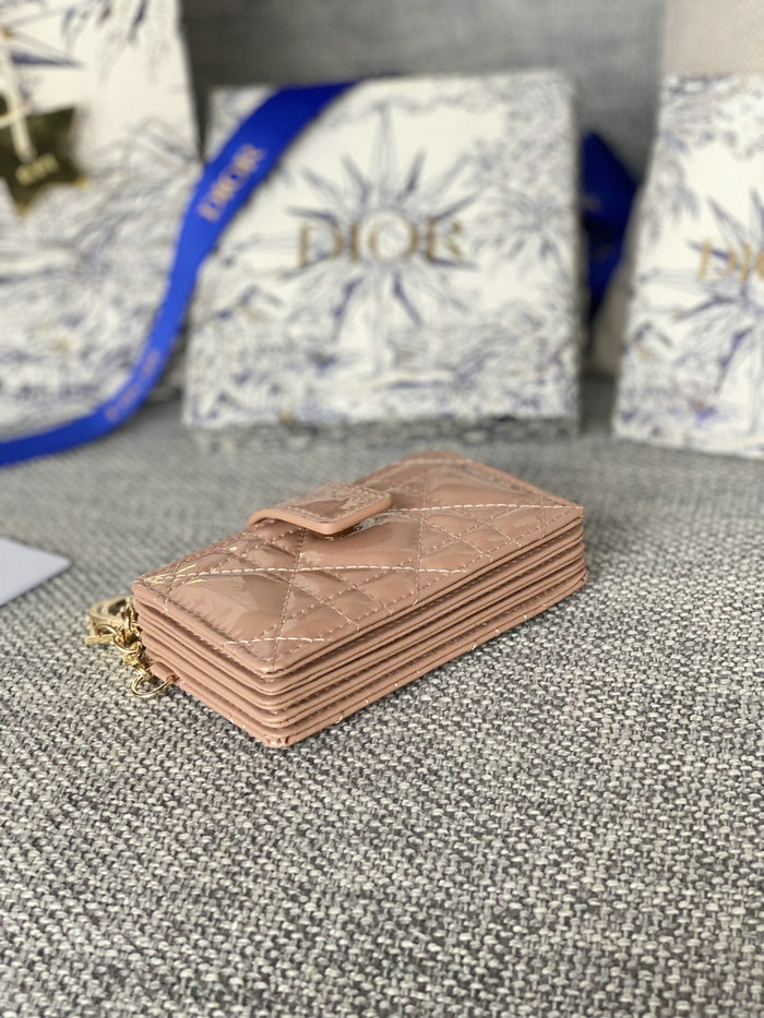 Lady Dior Patent Jasmine Card Holder Pink S0074