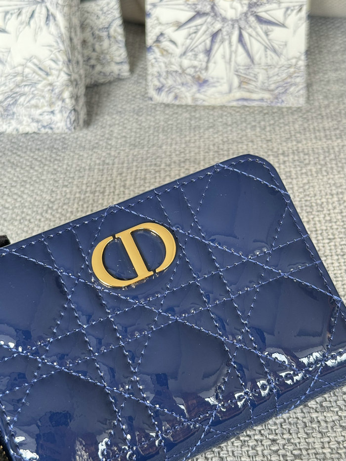 Lady Dior Patent Scarlet Wallet Blue S5032