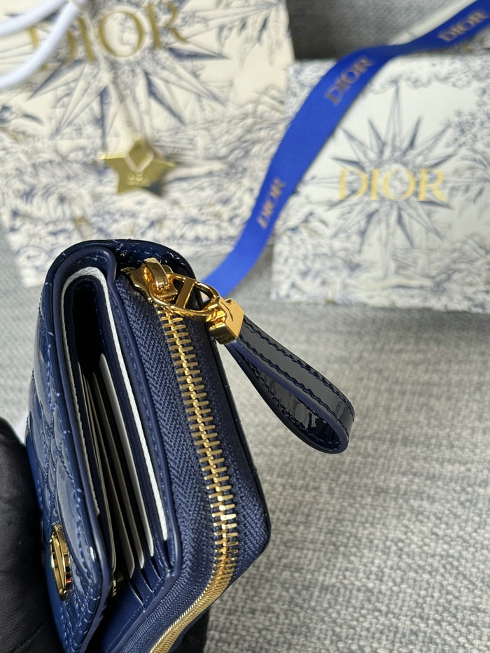 Lady Dior Patent Scarlet Wallet Blue S5032