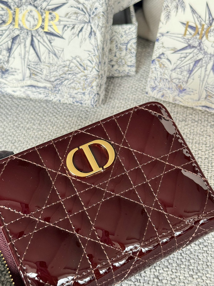 Lady Dior Patent Scarlet Wallet Burgundy S5032