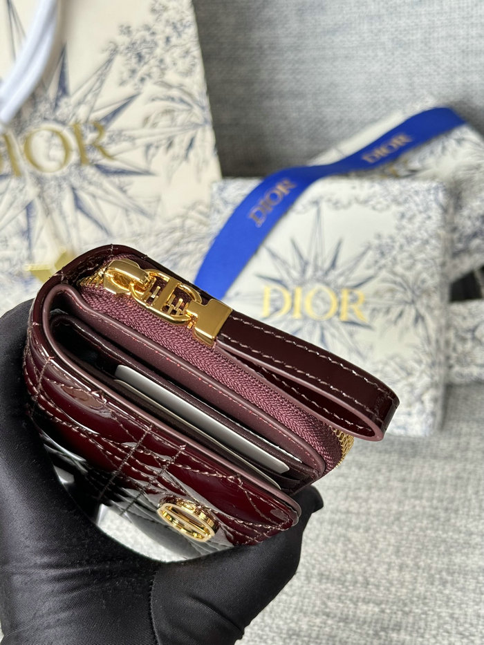Lady Dior Patent Scarlet Wallet Burgundy S5032