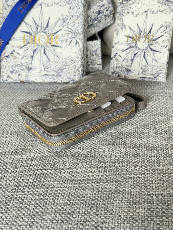 Lady Dior Patent Scarlet Wallet Grey S5032