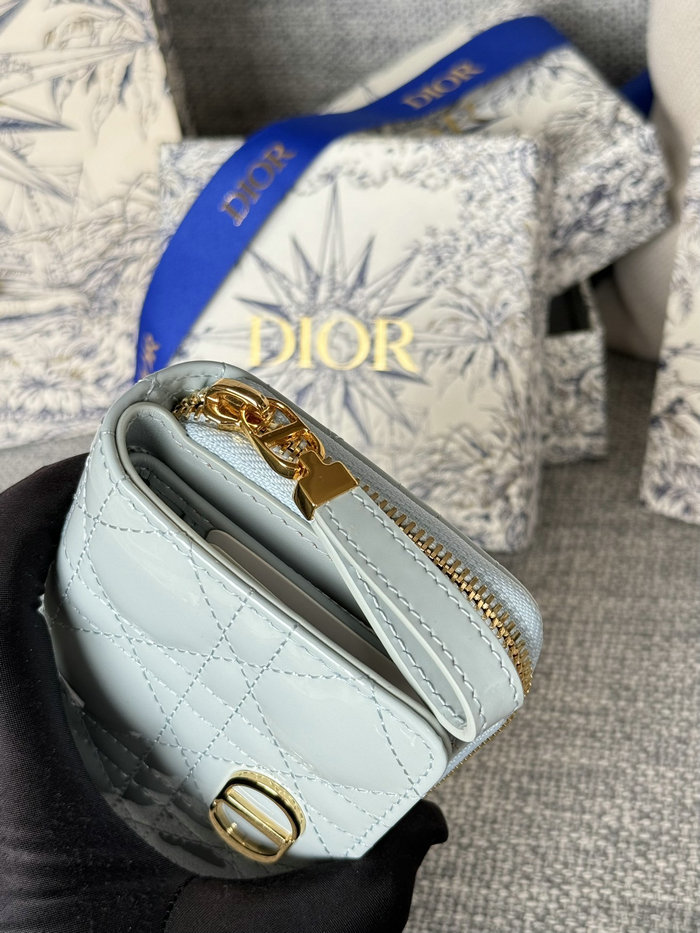 Lady Dior Patent Scarlet Wallet Light Blue S5032