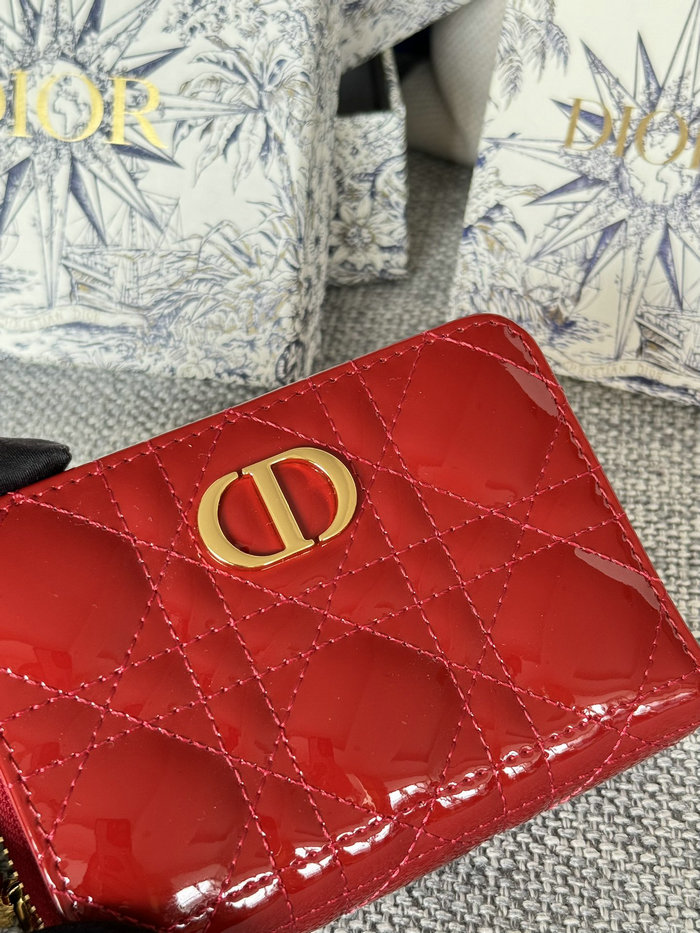 Lady Dior Patent Scarlet Wallet Red S5032