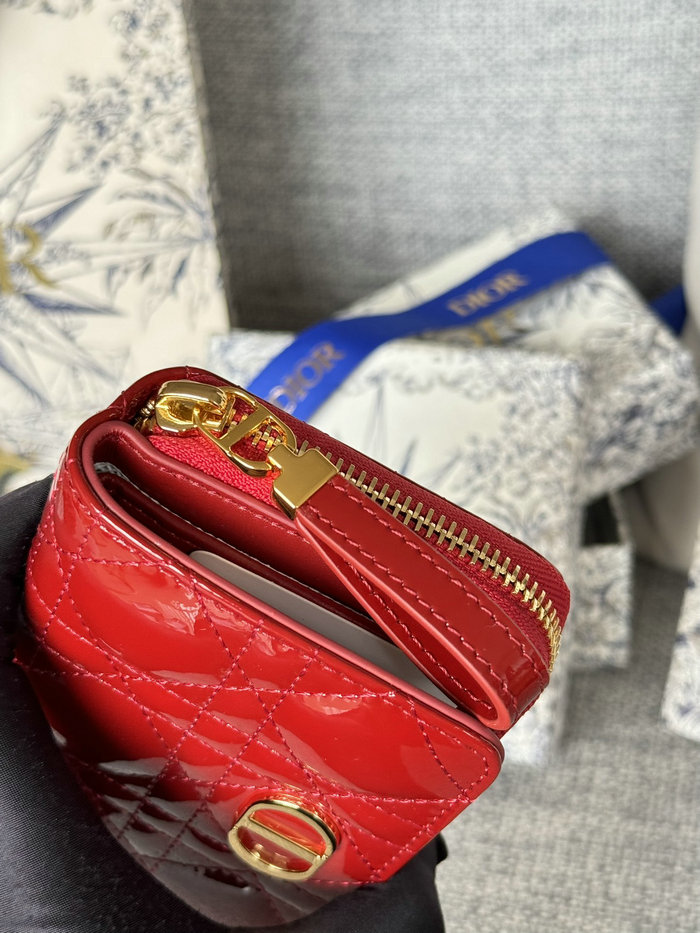Lady Dior Patent Scarlet Wallet Red S5032