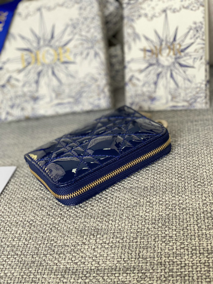 Lady Dior Patent Voyageur Small Coin Purse Blue S0985