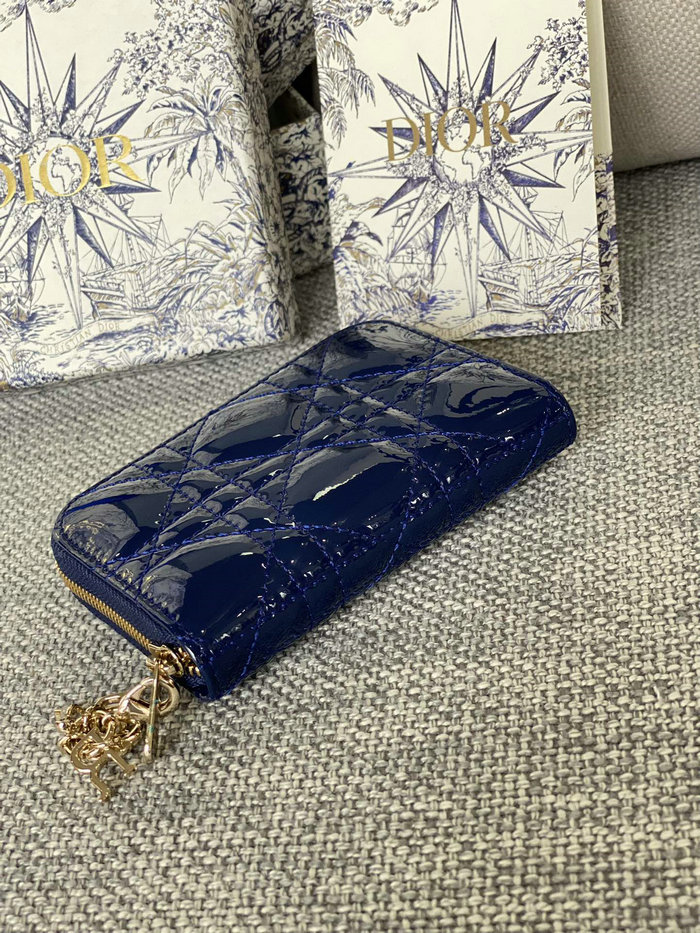 Lady Dior Patent Voyageur Small Coin Purse Blue S0985