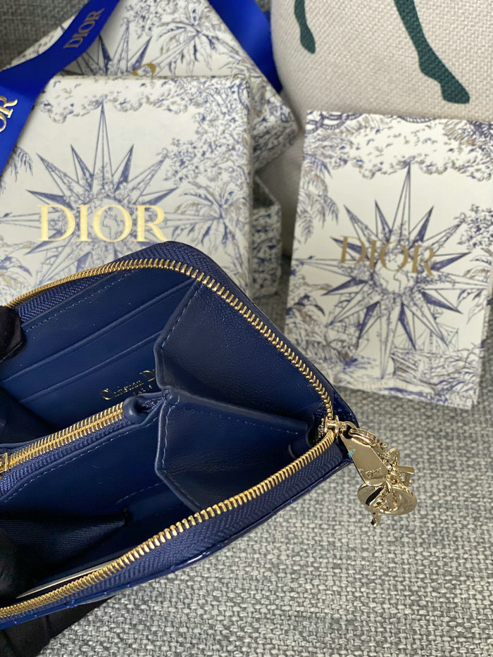 Lady Dior Patent Voyageur Small Coin Purse Blue S0985