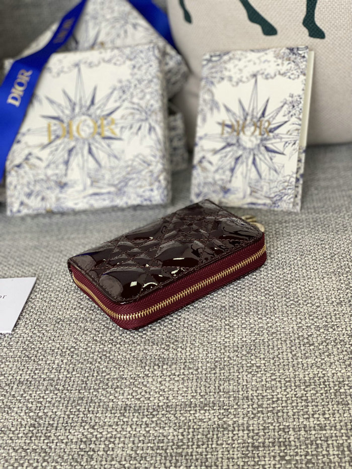 Lady Dior Patent Voyageur Small Coin Purse Burgundy S0985
