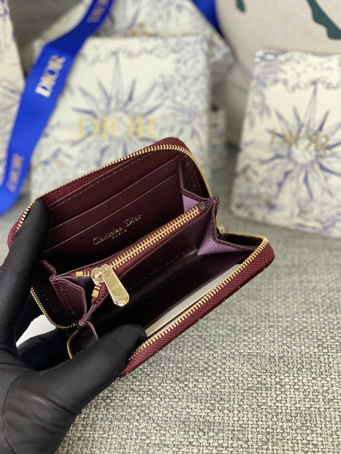 Lady Dior Patent Voyageur Small Coin Purse Burgundy S0985
