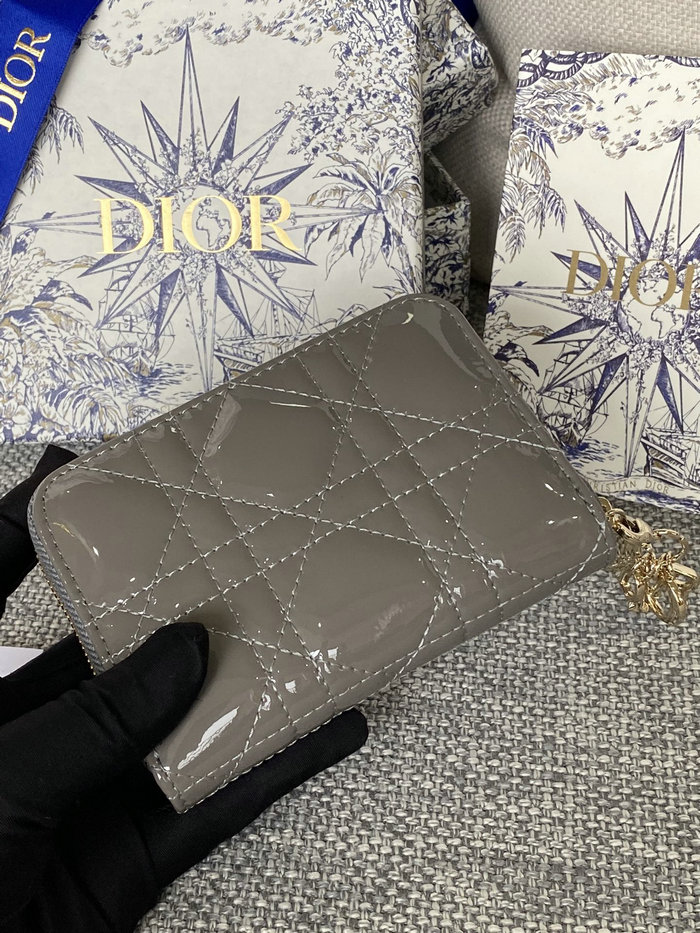 Lady Dior Patent Voyageur Small Coin Purse Grey S0985