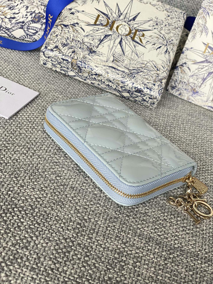Lady Dior Patent Voyageur Small Coin Purse Light Blue S0985