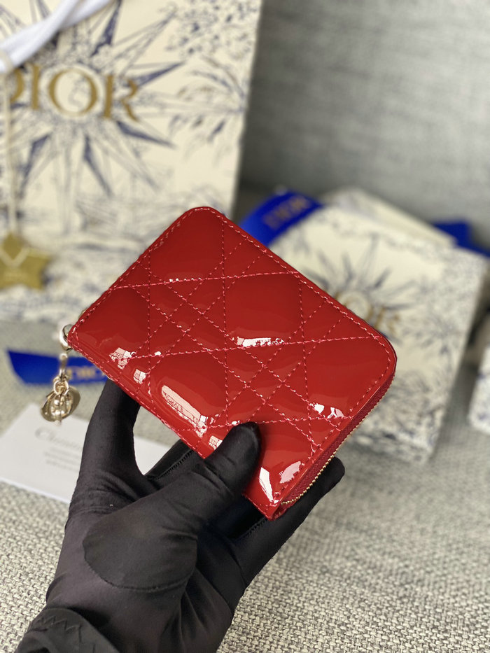 Lady Dior Patent Voyageur Small Coin Purse Red S0985