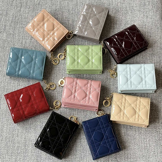 Mini Lady Dior Patent Gardenia Wallet S0178