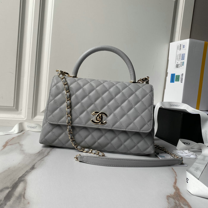 Chanel Flap Bag With Top Handle Grey A92991