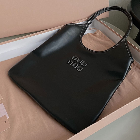 Miu Miu Ivy Leather Tote Bag Black 5BG231