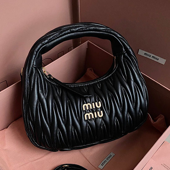 Miu Miu Wander Nappa Leather Hobo Bag Black 5BC125