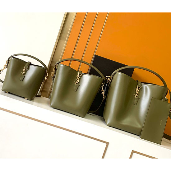 YSL Small Le 37 Leather Bucket Bag Green 749036
