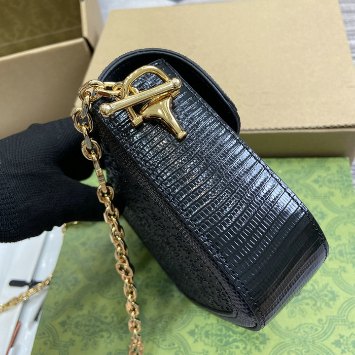 Gucci Horsebit 1955 GG Crystal Mini Bag Black 675801