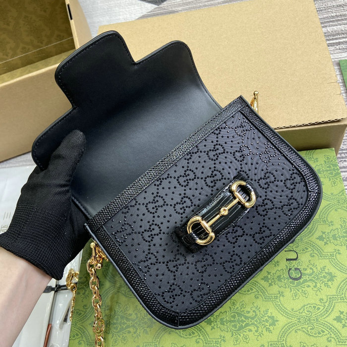 Gucci Horsebit 1955 GG Crystal Mini Bag Black 675801