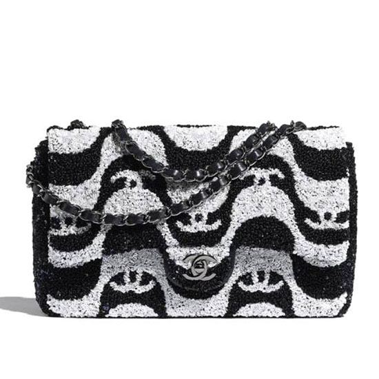 Medium Chanel Sequins Flap Bag Black AS2425
