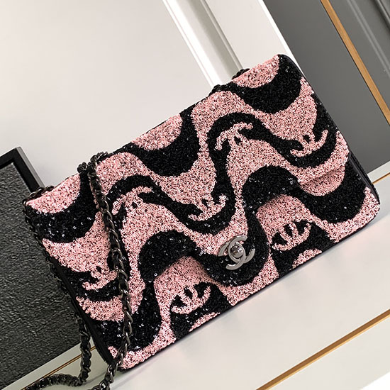 Medium Chanel Sequins Flap Bag Pink AS2425