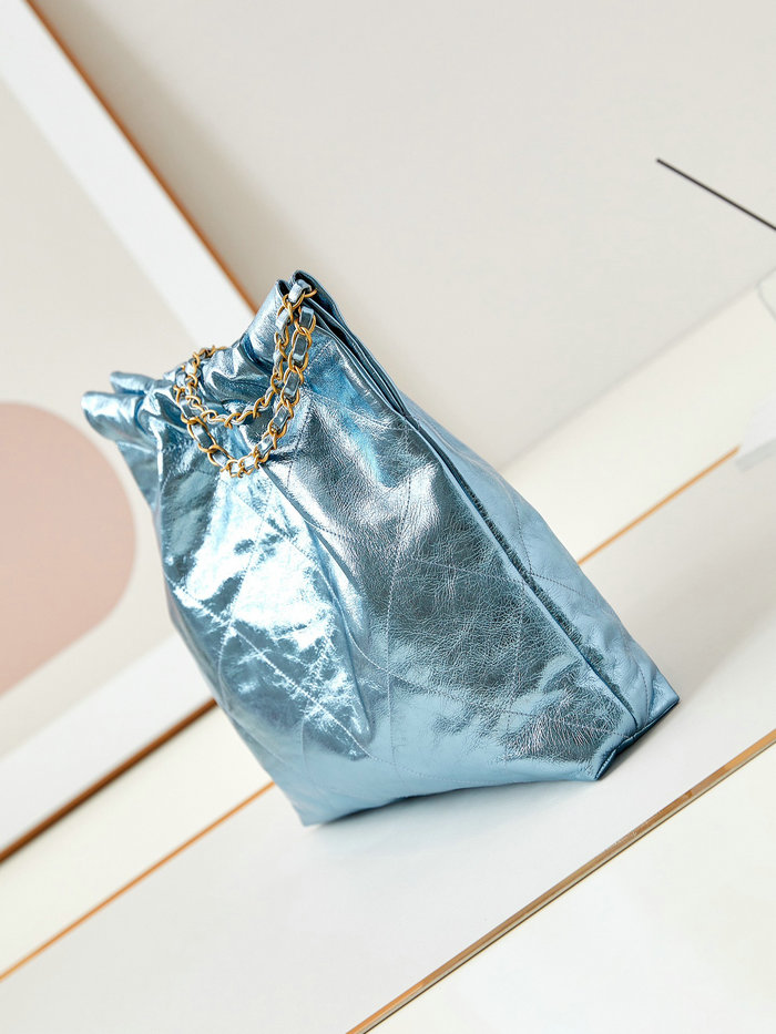 Chanel 22 Handbag AS3261 Metallic Blue