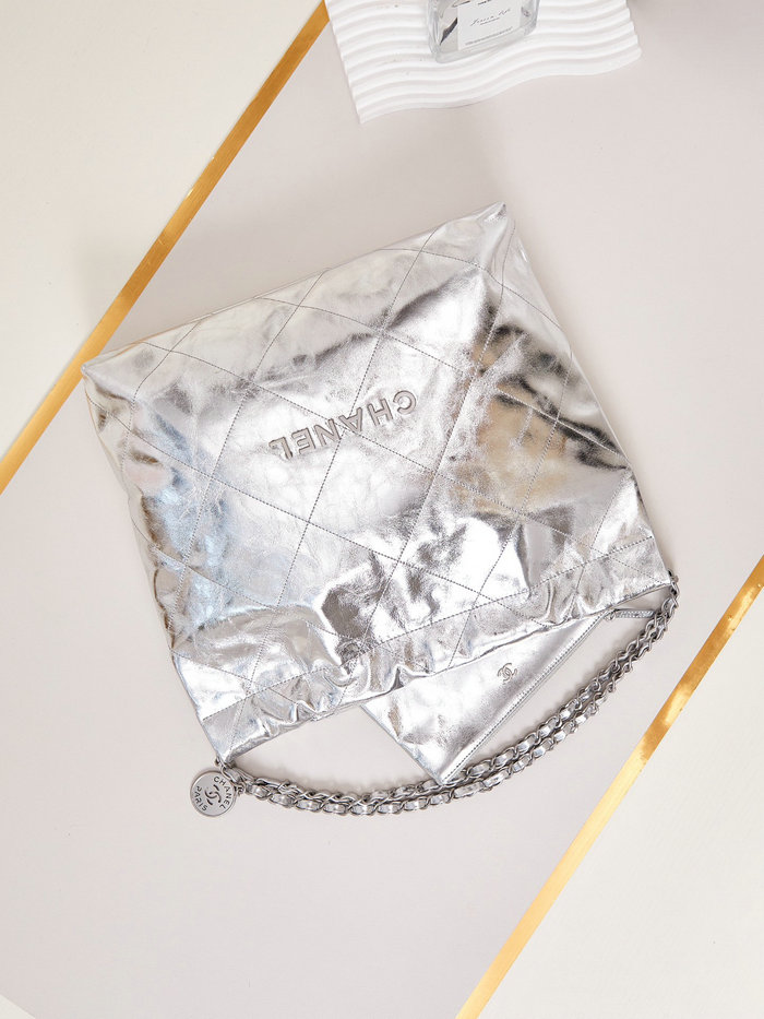 Chanel 22 Handbag AS3261 Metallic Silver