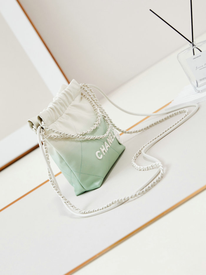 Chanel 22 Mini Handbag AS3980 Green and White