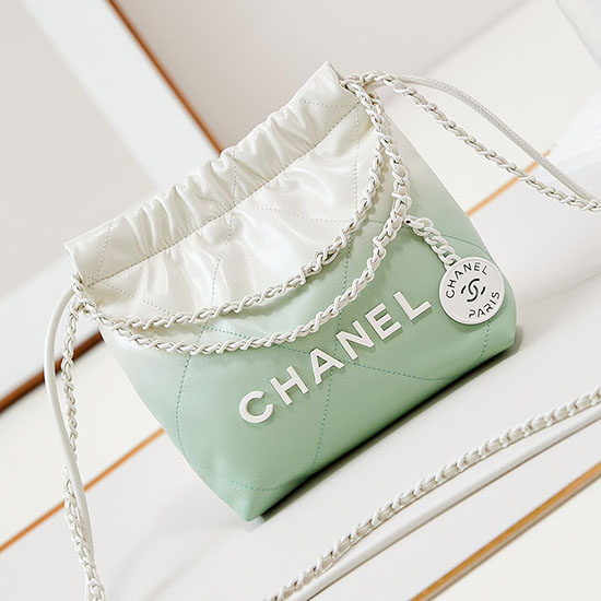 Chanel 22 Mini Handbag AS3980 Green and White