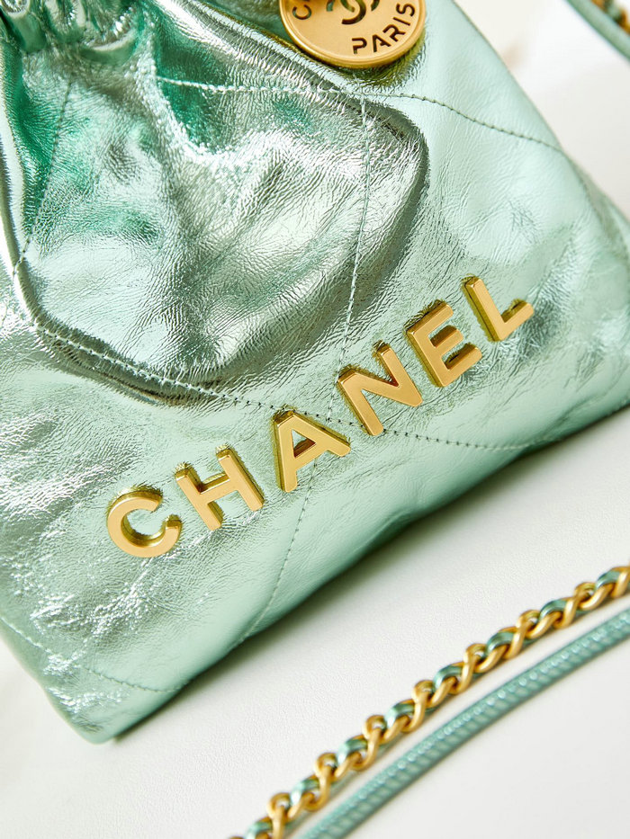 Chanel 22 Mini Handbag AS3980 Metallic Green