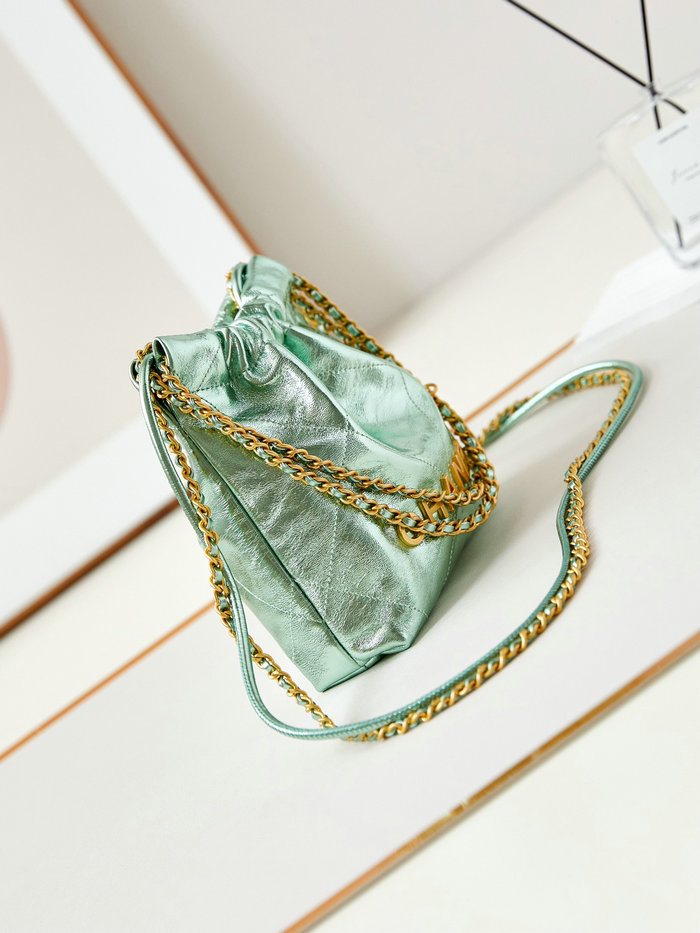 Chanel 22 Mini Handbag AS3980 Metallic Green