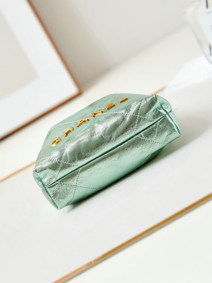 Chanel 22 Mini Handbag AS3980 Metallic Green