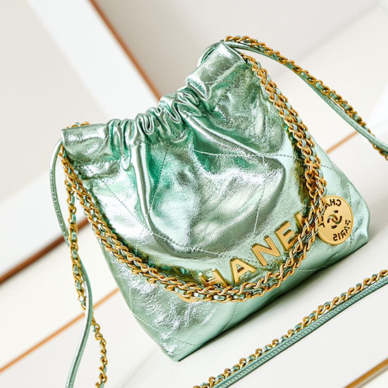 Chanel 22 Mini Handbag AS3980 Metallic Green