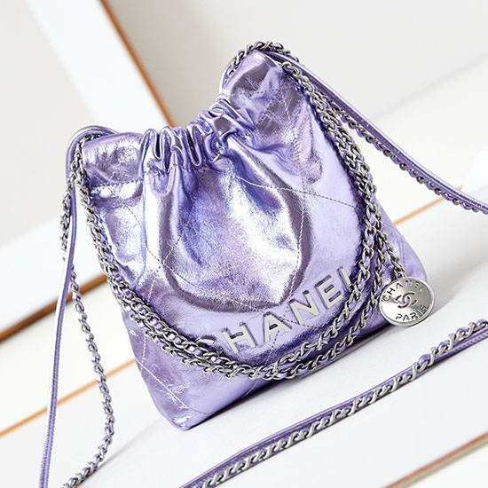 Chanel 22 Mini Handbag AS3980 Metallic Purple